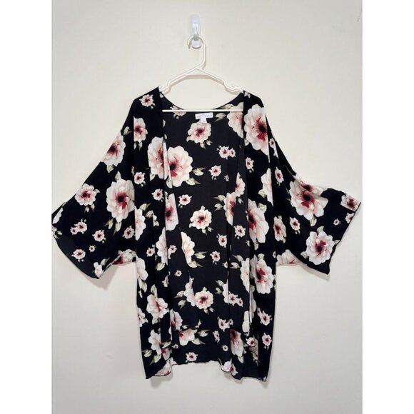 NWT Black Floral Kimono 3/4 Sleeve, Light Weight, 3X - Picture 1 of 5